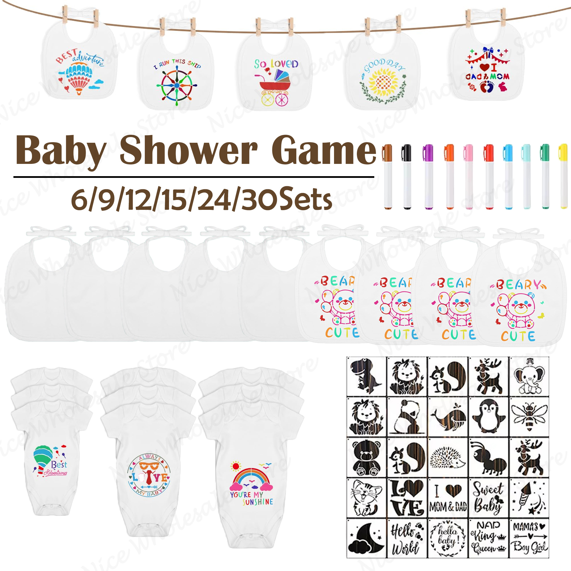 Party Games No Supplies - 6-30Sets Baby Shower Games Bibs Bodysuits