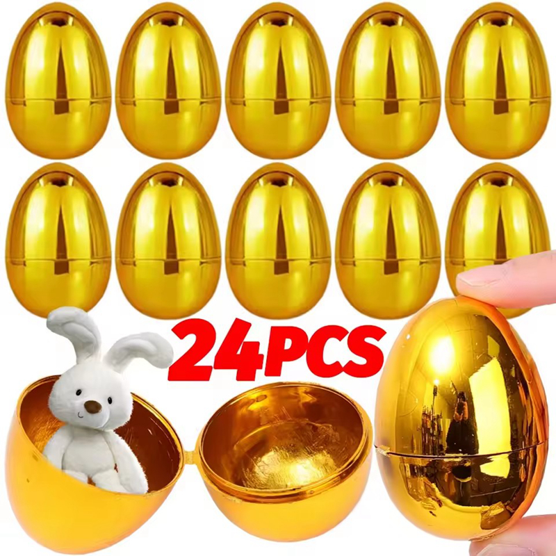 Party Games No Supplies - 6-24Pcs Golden Easter Eggs Plastic Fillable